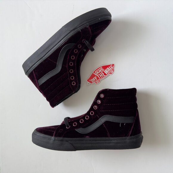 NWT Vans Sk8-hi Maroon/Burgundy Velvet Sneakers - Picture 1 of 9